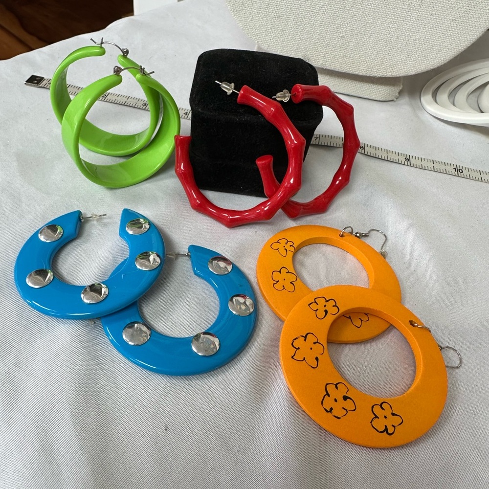 4 colorful pairs of funky fun large earrings